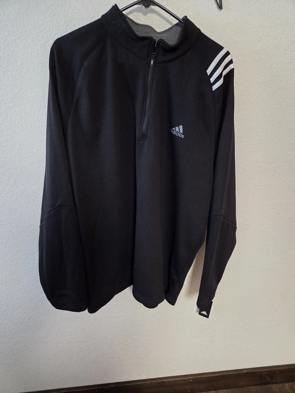 adidas Black Quarter-Zip Pullover with White Shoulder Stripes